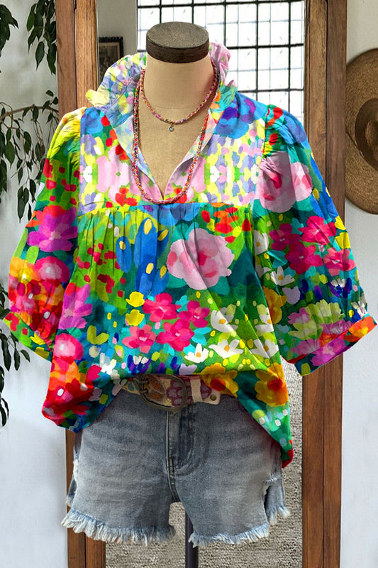 Elegant Contrast Floral Print Blouse